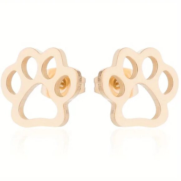 Paw Print Stainless Steel Stud Earrings #1365 - Picture 4 of 7